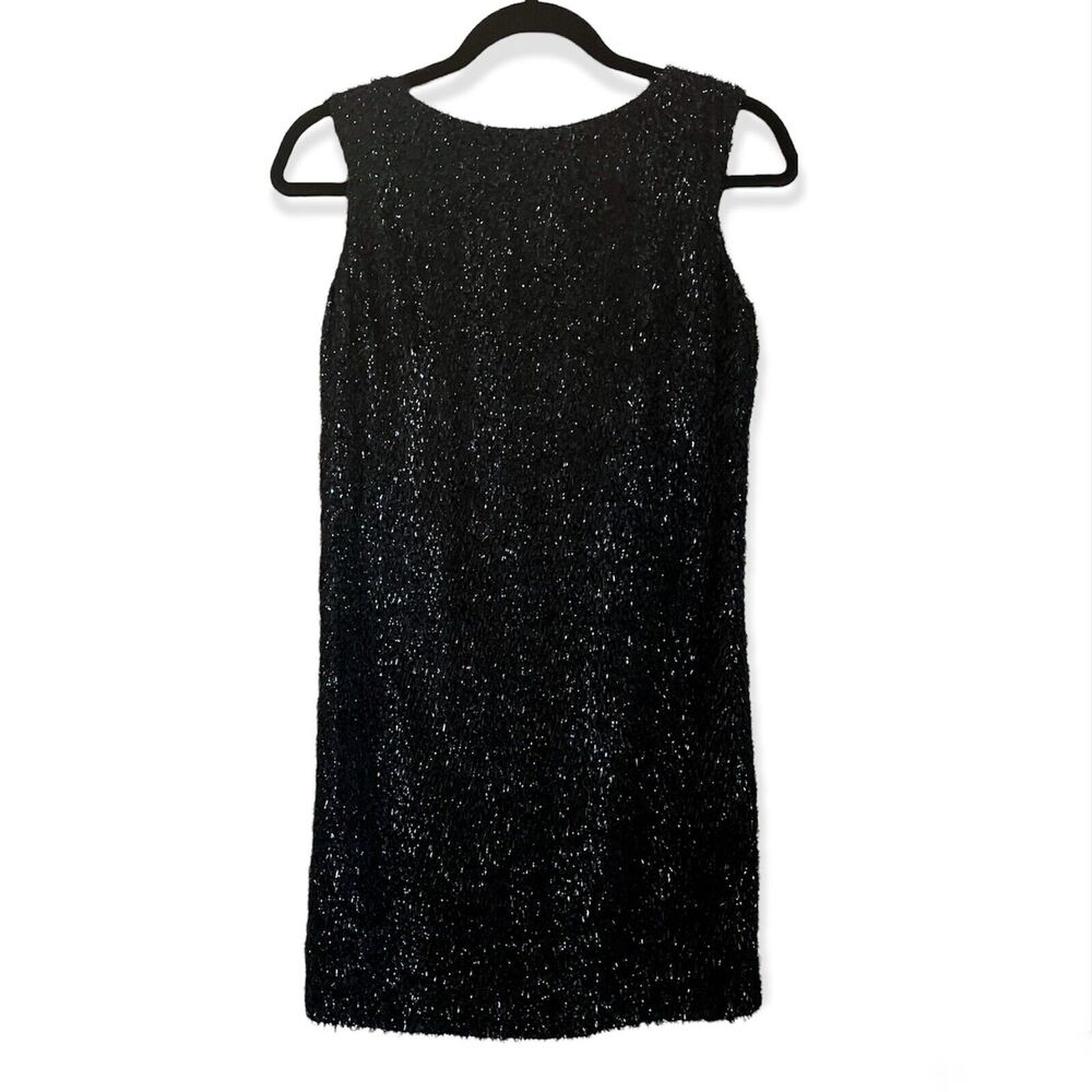Max Studio Leon Max Limited Ed Mini Dress Faux Fur Silk Nylon Black Sz XS Sheath